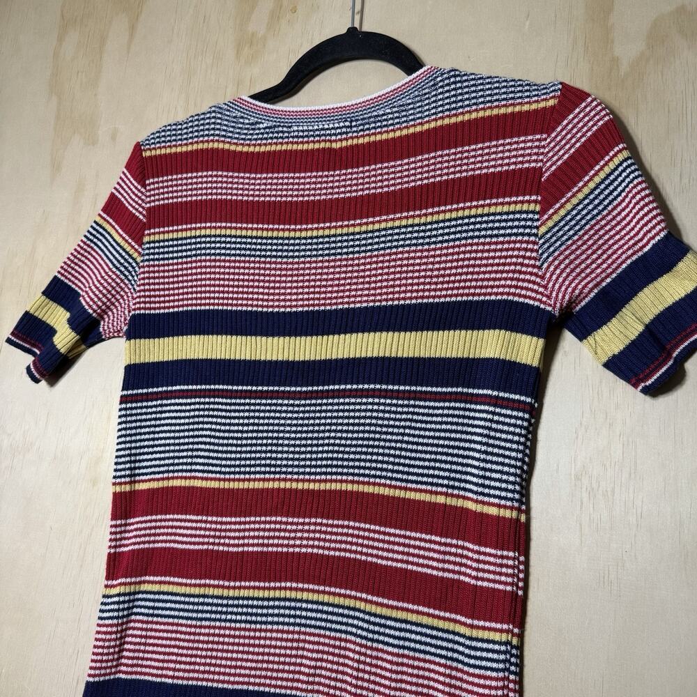 Forever 21 Ribbed Knit Midi Dress Large Striped Bodycon Short Sleeve - Picture 7 of 7